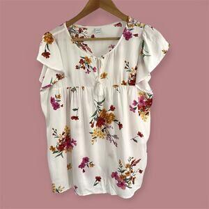 Old Navy Floral Relaxed Top Blouse Large Boho Basic Casual Cottagecore Peasant